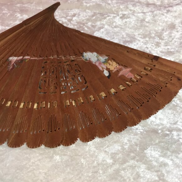 Vintage Brown Hand-Painted Japanese Fan Woman Sitting Cutout Home Decor GUC Gift - Picture 4 of 8
